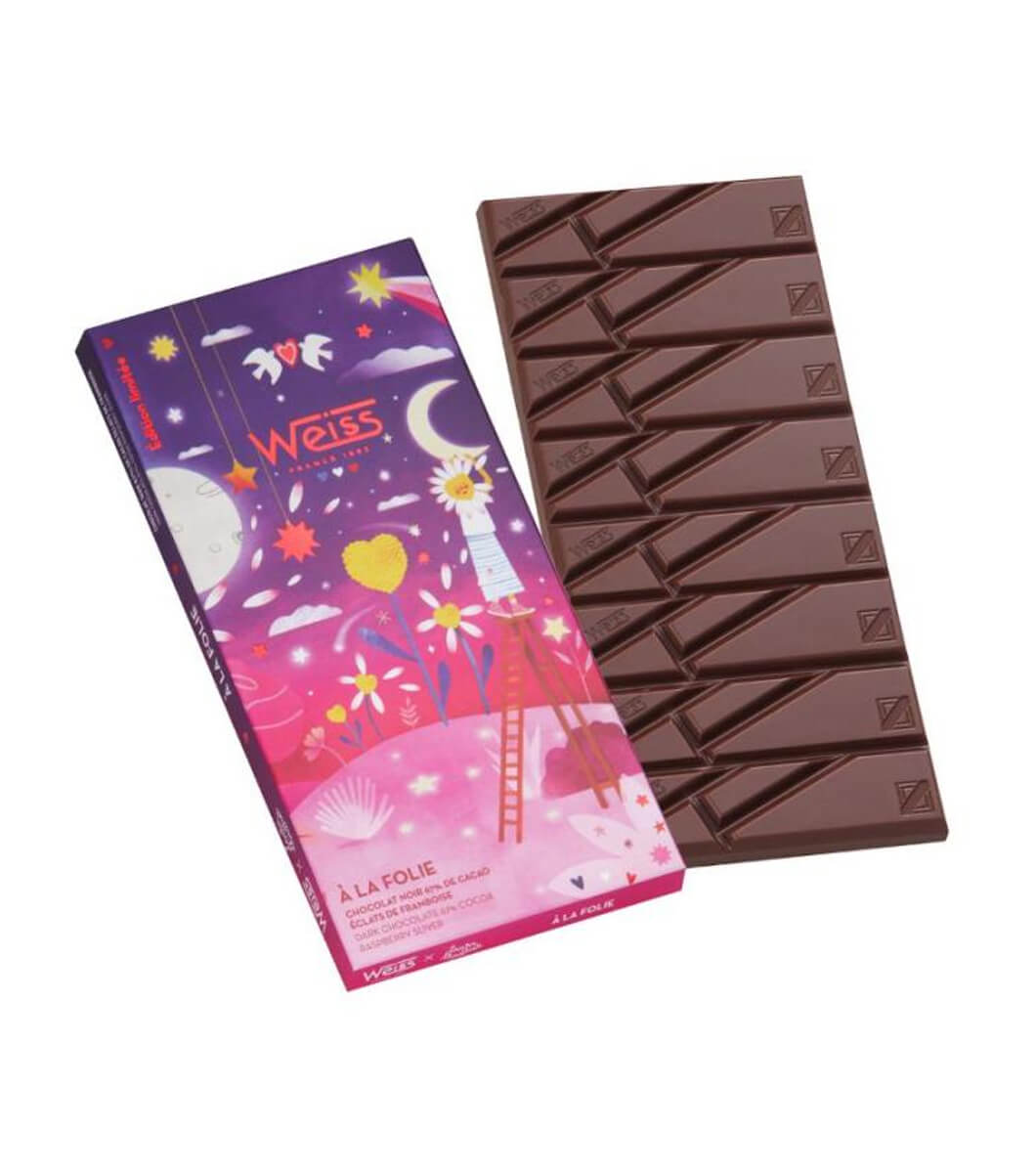 Tablette chocolat noir framboises A la folie Tablette chocolat noir framboises A la folie